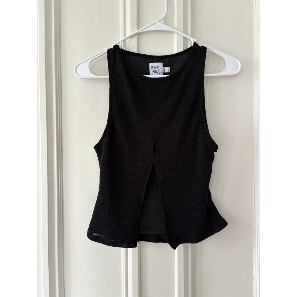 Princess Polly women's black slit/open front tank top Size S Black